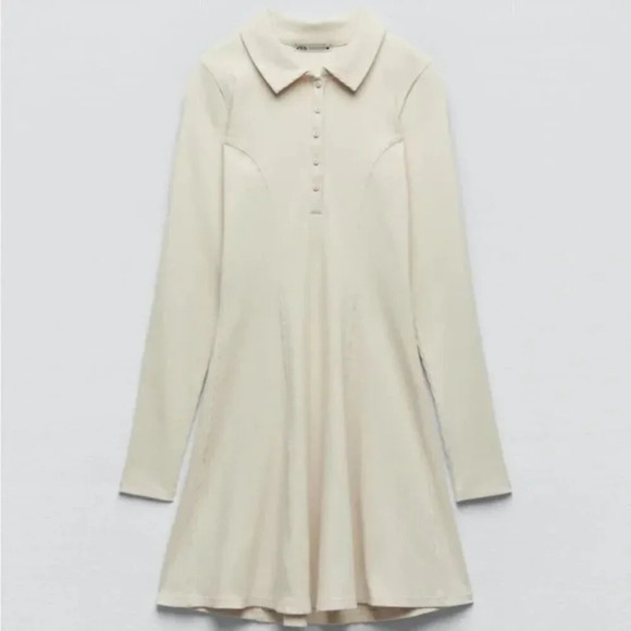Zara Dresses & Skirts - Zara Polo Ribbed Knit Stretch Long Sleeve Mini Dress  Beige Sand Size Small